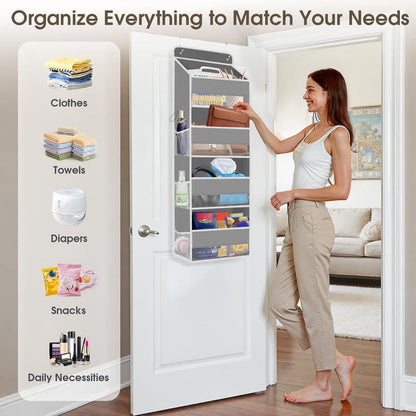 2026 Latest Model 5-Tier Over-The-Door Organizer with 10 Large Pockets Anti-Tilt 44 Lb Capacity Hangable for Bedroom Bathroom Baby Product Storage No Installation Required