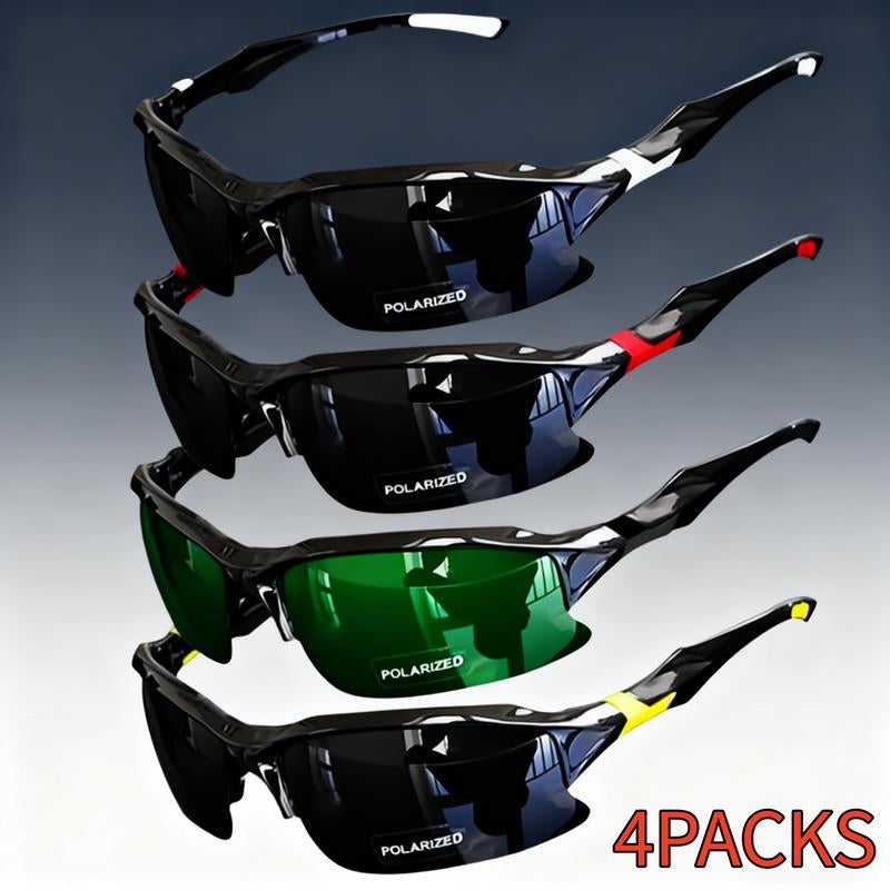 4-Pack Polarized Sports Glasses for Men and Women - Windproof Outdoor Eyewear for Baseball, Running, Fishing, Golf, and Driving + LED Glowing Pumpkin Skull Party Rings for Ultimate Cosplay Fun!