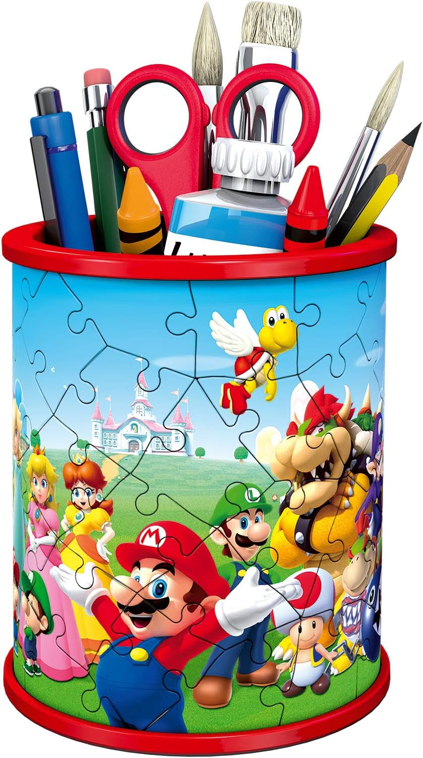 Ravensburger - Super Mario Pencil Cup - 3D Jigsaw Puzzle - Buildable Desk Organizer Featuring Iconic Mario Graphics - 54 Sturdy Plastic Pieces - Premium Quality - Fun for Kids & Adults