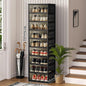 NLDD Extra-Wide & Tall 9-Tier Shoe Cabinet Holds 18 Pairs Clear Doors Wheels for Effortless Storage Stackable Reinforced Frame Ventilation Holes