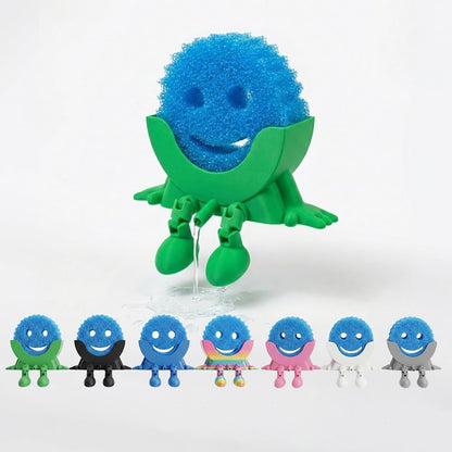 Creative Hanging Sponge Holder with Drainage/Traceless Glue, 3D Printing Countertop Funny Sponge Holders for Kitchen Sink, Keeps Your Sponge Dry & Smiling, for Scrub Daddy Holder (1, Blue)