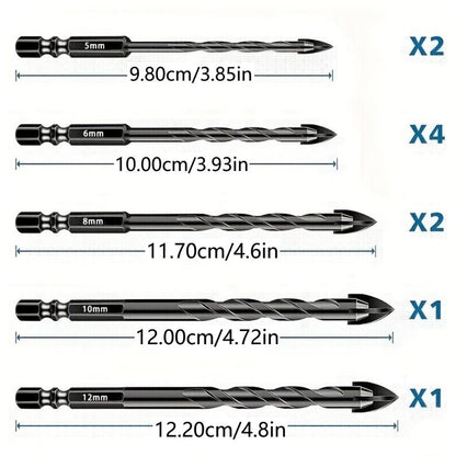 Masonry Spiral Drill Bit Set, Concrete Drill Bit Set for Tile, Brick, Glass, Plastic and Wood, Tungsten Carbide Tip for Ceramic Tile, Wall Mirror, Paver on Concrete or Brick Wall