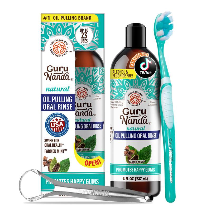 Gurunanda Cocomint Pulling Oil with 7 Essential Oils & Vitamins D, E & K2 - 8 Oz