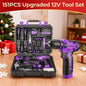 DEKOPRO 126-Piece Pink Household Tool Set with 8V Cordless Drill, Rechargeable Battery, All-In-One Compact Tools Kit, Perfect Christmas Gift, Ideal for Home Repairs & DIY Projects