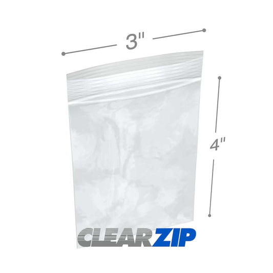 Clear Zip-Lock Bags, 2 Mil, 3" x 4" (100 Count)