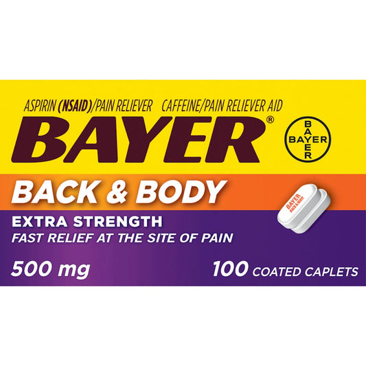 Bayer Back & Body Extra Strength Pain Reliever Aspirin W Caffeine, 500mg Coated Tablets