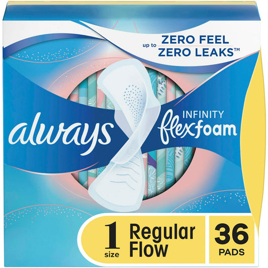 Always Infinity Size 1 Regular Pads with Wings, FlexFoam - 36 ct