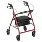 Drive Medical Walker Rollator With 6" Wheels, Fold Up Removable Back Support And Padded Seat, Red