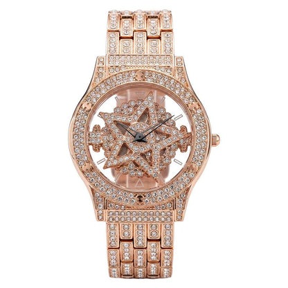 Luxury Watches for Ladies and Gentlemen Luxury round Dial Diamond-Encrusted with Rotating Star Design Quartz Watch - Fashionable Sparkling & Versatile Timeless Classic Design with Adjustment Tool Birthday Gifts