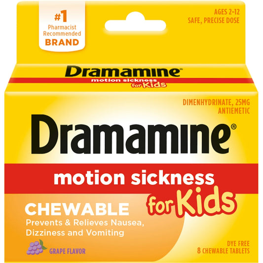 Dramamine Kids  Motion Sickness Relief  Chewable Tablets Grape  8ct