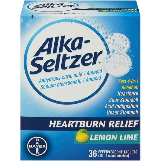 Alka-Seltzer Heartburn Relief, Lemon Lime Effervescent Tablets, 36 Count