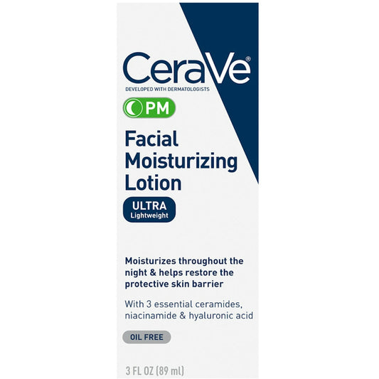 CeraVe Facial Moisturizing Lotion, PM, Oil Free, Ultra Lightweight, 3 Fl Oz