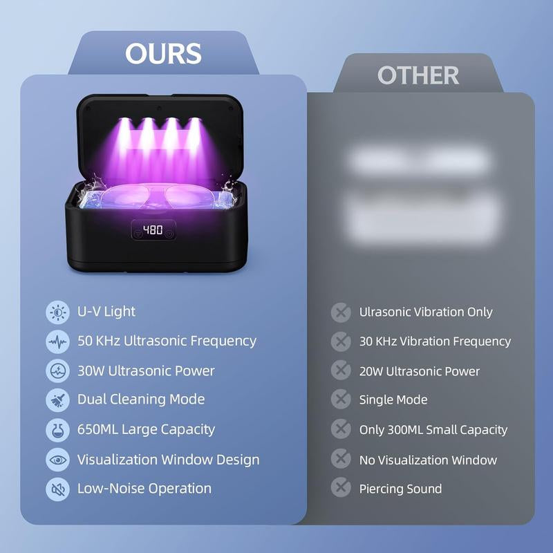 Ultrasonic Jewelry Cleaner 50Khz 24Oz 304 Stainless Steel Tank Digital Timer 5 Modes for Jewelry Eyeglasses Rings Watch Strap Dentures Gift Efficient Deep Cleaning