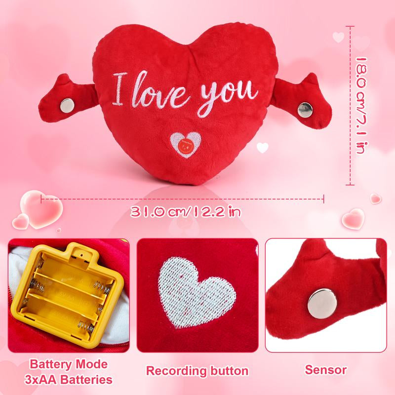 Heart Interactive Music Fluffy Plush Toy, 2026 Valentine's Day Gift, I Love You Recording Function in Multiple Languages, Romantic Anniversary & Cute Decor for Couples, Women, Mothers, Wives, Girlfriends, Grandmothers, Best Friends, Hex Puppet Plush