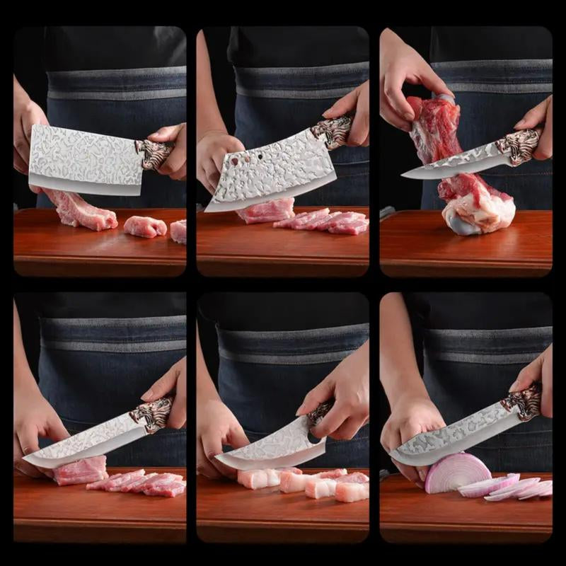7-Piece Stainless Steel Kitchen Knife Set - Forged Professional Kitchen Knife Set, Boning, Slicing, Carving, Filleting, Deboning,Ping, Ultra-Sharp Cooking Tools for Meat and Fish Meatcleaverset Kitchenware