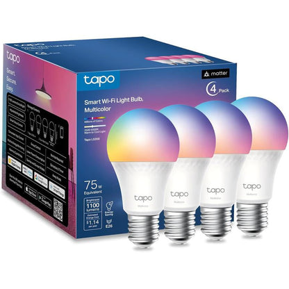 Tp-Link T& Tapo L535E(4-Pack) Smart Light Bulbs, 1100 Lumens High Brightness (75W Equivalent), Matter-Certified, 16M Colors Wifi Light Bulb, Dimmable, Works W/Siri, Alexa & Google Home,A19 E26