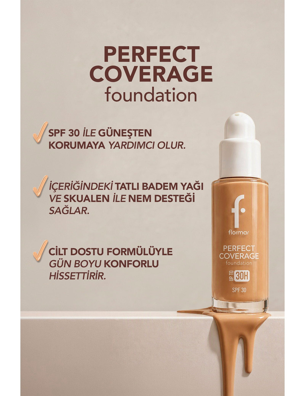 Flormar Perfect Coverage High Pigment Foundation SPF 30 30ml