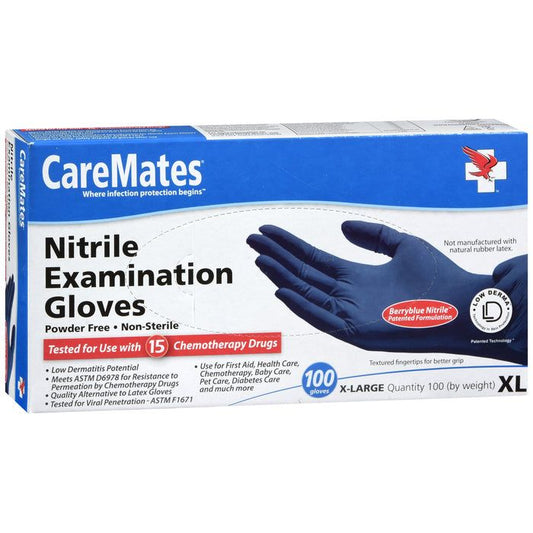 CareMates Nitrile Exam Gloves, Berry Blue, X-Large, 100 Count – Latex-Free & Powder-Free
