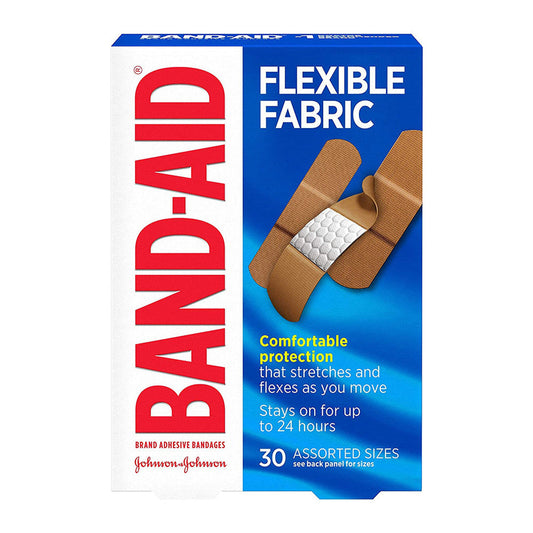 Band-Aid® Brand Flexible Fabric Adhesive Bandages – Assorted Sizes (30 Ct Box)