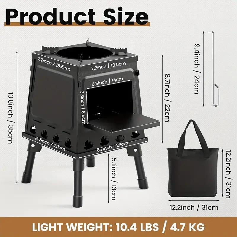 Portable Wood-Burning Camp Stove — Heavy-Duty Iron Outdoor Wood Stove for Camping, Hiking, BBQ & Travel | Compact Wood & Charcoal Cooking Heater