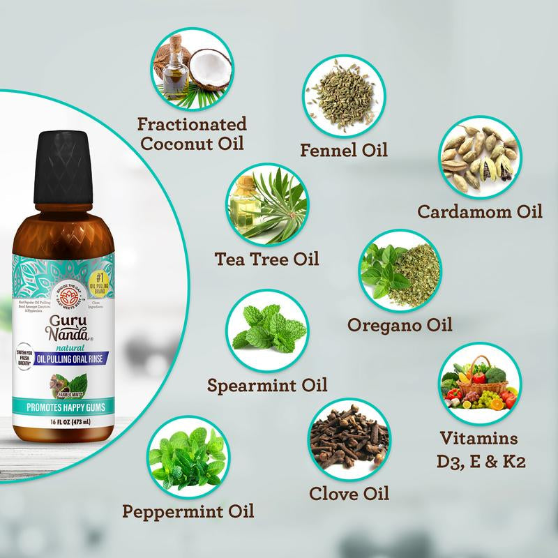 16Oz Refill Bottle - Gurunanda Cocomint Pulling Oil with 7 Essential Oils & Vitamins D, E & K2