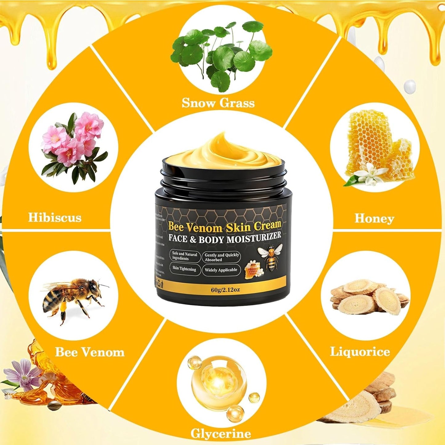 2PCS Bee Venom Skin Cream, Natural Ingredients Non-Irritating Bee Venom Cream, Wrinkle Lift & Firming, Reduces Blemishes, for Face & Full Body, 2 * 60G