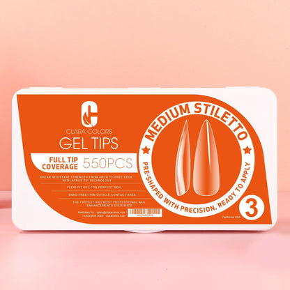 Clara Color - Full Cover Gel Tips - #03 Medium Stiletto 550pcs
