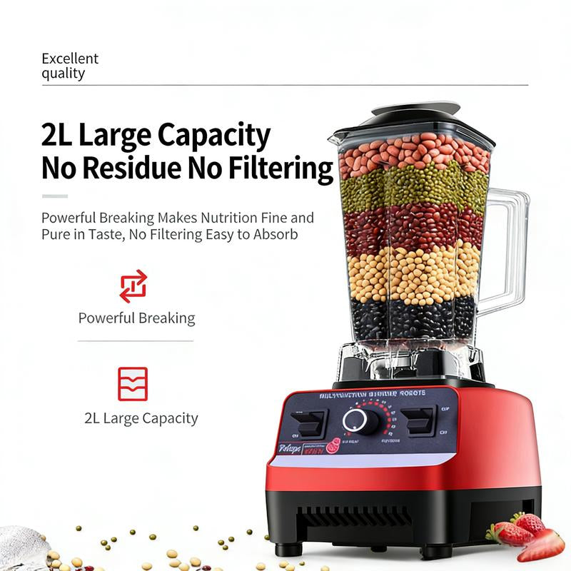 Powerful Professional Smoothie Blender - 1500W Commercial Blender with 6 Blades, 2L Bpa-Free Jar, 15 Adjustable Speeds 50000/Min, Perfect for Juicing, Crushed Ice, Milkshake & More, Ideal for Home and Café Use Juicermachine, Food Processor.