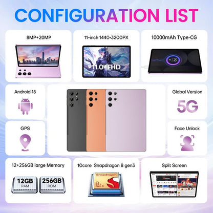 W&O 2026 New X9 Ultra 10.1-Inch Screen Android Tablet | 12GB+256GB Storage | 8000Mah Battery | 5G + Dual Wifi | 5+16MP HD Cameras | for Study/Work/Entertainment