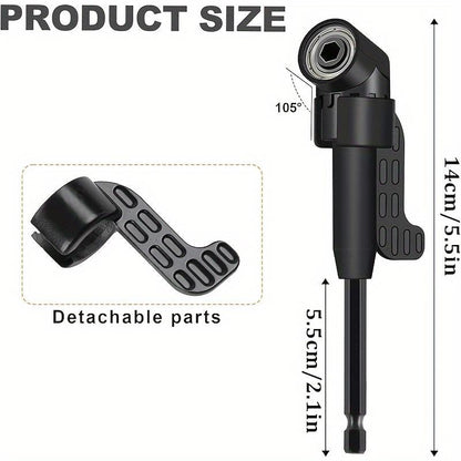 Right-Angle Drill Bit Accessory Set(6Pcs), Including 3X 360° Rotatable 1/4", 3/8" & 1/2" Impact-Grade Socket Adapters, 2X 105° Hex Shank Angle Adapters & 90° Right-Angle Drill Bit, Heavy-Duty Tool Kit