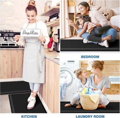 Kitchen Mats, 2PCS Kitchen Rugs, Cushioned anti Fatigue Kitchen Mats for Floor, Non-Slip Standing Desk Mat, Waterproof Kitchen Rug Set for Kitchen,20" X 32"+20" X 94.5"-Full 1Inch Thick,Black