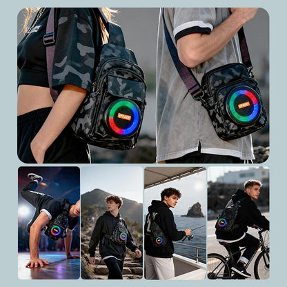 Trendy Outdoor Speaker Backpack, Portable Bluetooth Audio, Storage Space, Charging Power & FM Player – Designed for Camping, Hiking & Adventure Trips