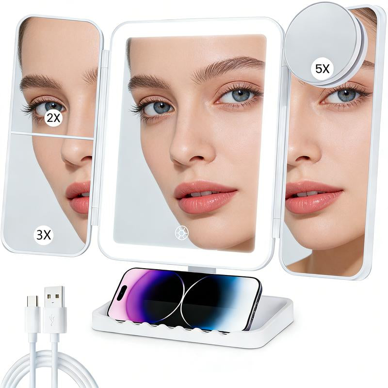 Valentine’S Day Gift for Her | KEIMI Portable LED Light Makeup Mirror, Adjustable Touch Lighting, 2X/3X/5X Magnification Foldable Vanity Mirror
