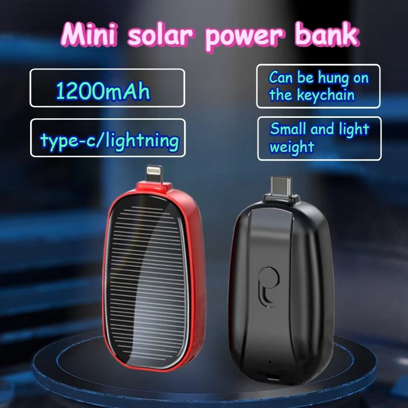 Solar Power Bank Mini Key Ring Portable Charger 1200Mah Outdoor Camping External Battery Emergent Power Cargador Portátil 보조배터리