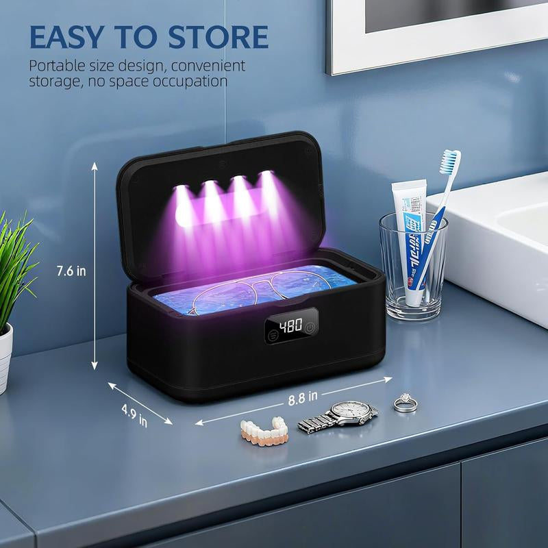 Ultrasonic Jewelry Cleaner 50Khz 24Oz 304 Stainless Steel Tank Digital Timer 5 Modes for Jewelry Eyeglasses Rings Watch Strap Dentures Gift Efficient Deep Cleaning