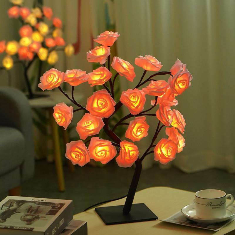 Rose Flower Design Tree Night Light, USB Powered Table Lamp, Versatile Indoor Room Lights for Bedroom, Holiday Decorative Lights, Perfect Valentine'S Day Gift & Home Decor, Nightlight for Bedroom