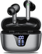 Wireless Earbuds Bluetooth Headphones, 50H Playtime Ear Buds with Mic, LED Digital Display Charging Case, IPX7 Waterproof, Deep Bass Stereo, In-Ear Earphone for Iphone Andriod Phone - Steel