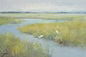 Original Oil Painting of Egrets In Water