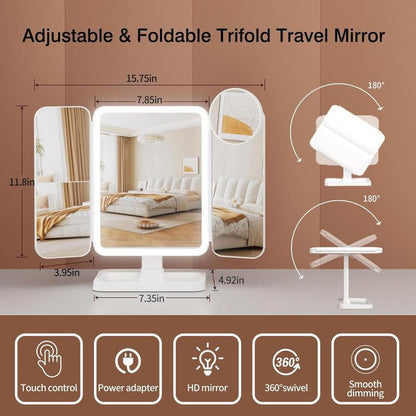 Valentine’S Day Gift for Her | KEIMI Portable LED Light Makeup Mirror, Adjustable Touch Lighting, 2X/3X/5X Magnification Foldable Vanity Mirror