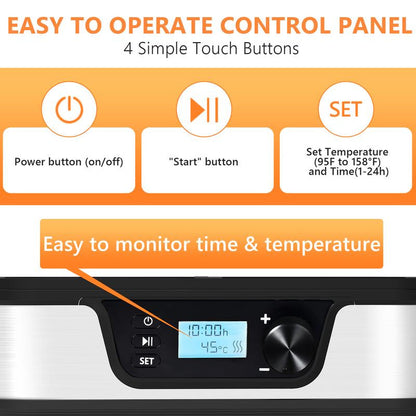 COWSAR Fruit and Vegetable Dryer, Stainless Steel Dehydrater for Fruit Herb Food Meat - 5 Compartments Fruit Vegetable Dryer,With Convection 72 Hours Timer LCD Screen