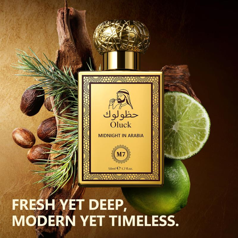 Oluck Perfume M7 (Midnight in Arabia) Cologne for Women & Men, Lemon Pineapple Nutmeg Cedarwood Vanilla Notes, Middle Eastern Fragrance