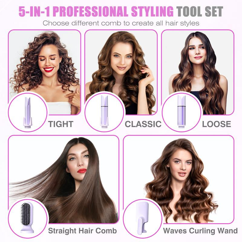 Curling Iron Wand -5 in 1 Curling Wand Set with 3 Barrel Hair Crimper for Women, Fast Heating Crimper Wand Curler in All Hair Type, Women Gifts