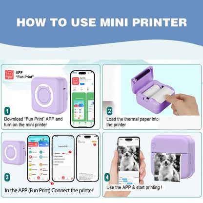 Mini Sticker Printer, Mini Label Printer Portable Inkless Thermal Printer, Free Cut Small Pocket Printer for DIY Scrapbook, Travel, Notes,Photos, Pictures, Label, Memo, Compatible with Ios&Android, Thermal Label Maker
