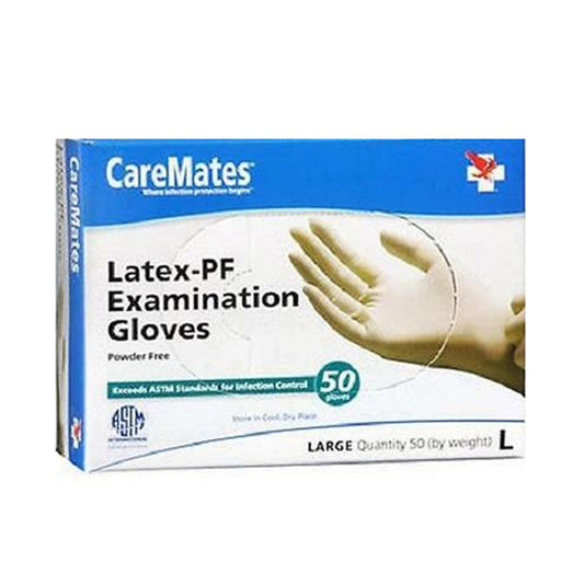 CareMates Latex Exam Gloves – Powder-Free & Non-Sterile – Large, 50 ct