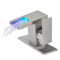 Single Handle Single Hole LED Bathroom Faucet with Deckplate Included Waterfall Bathroom Sink Faucets in Brushed Nickel