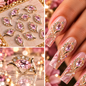 Queen - Nail Charms 10pc - #179 Silver Pink Leafs with Crystals