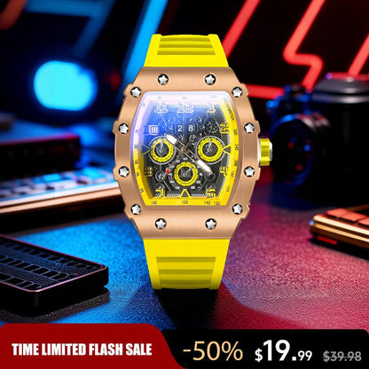 Men'S Colorful Punk Style Quartz Watch, Multi.Functional Waterproof Dual Display Wristwatch, Trendyfashion Sport Watch, Birthday Gift with Gift Boxfashionable Wristwatch Multifunctional Men Luminous Hand