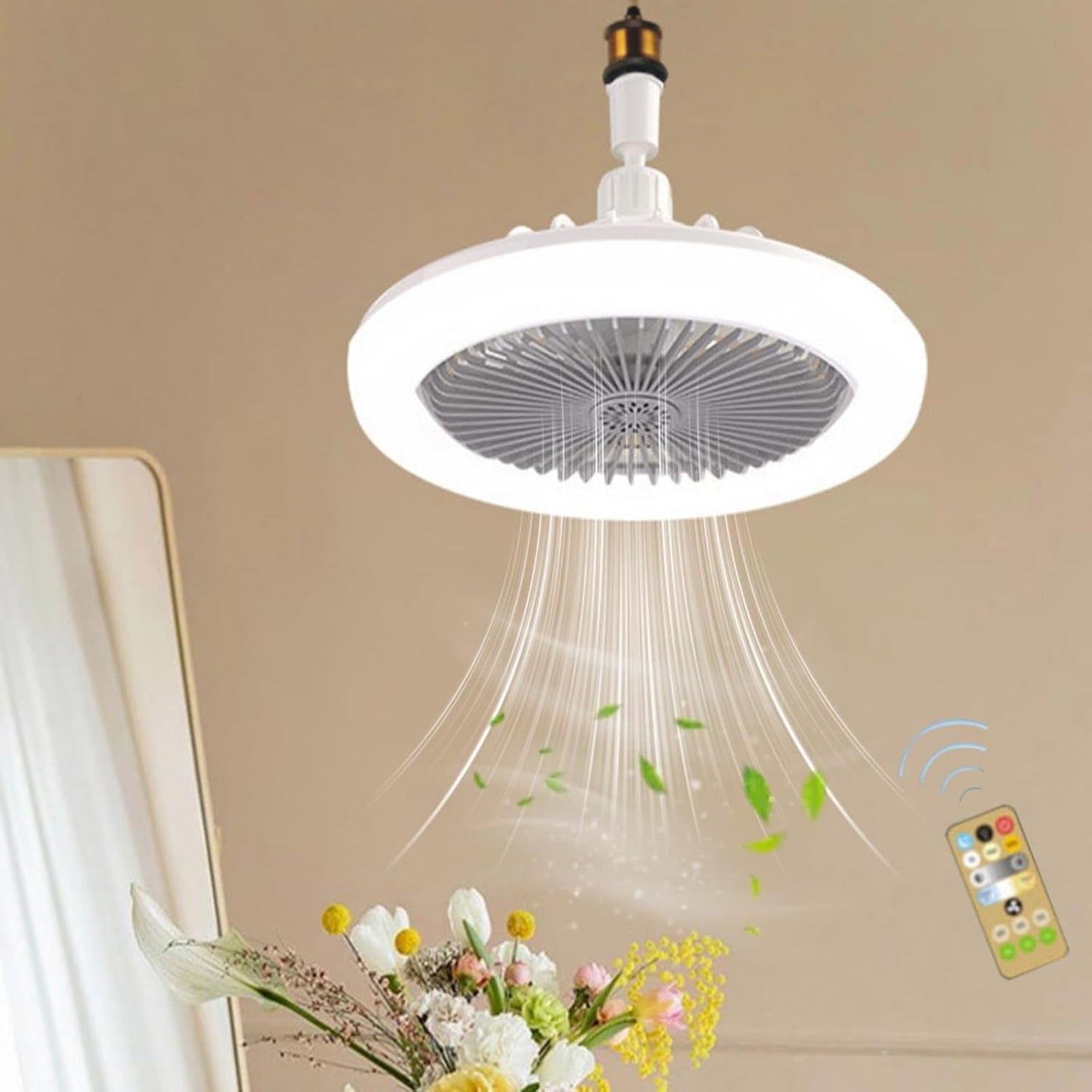 Ceiling Fan with Lights E27 30W Ceiling Light with Fans and Remote Control Timing 3 Color Dimmable LED Lamp 3 Speeds Whisper-Quiet Ceiling Light Bulb Fan for Bedroom Home Office Dormitory