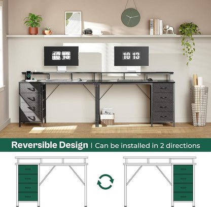 Computer Desk with Power Outlets and LED Lights, Gaming Desk with 4 Drawers, Office Desk with Monitor Stand, Study Work Home Office, Small Spaces, Black