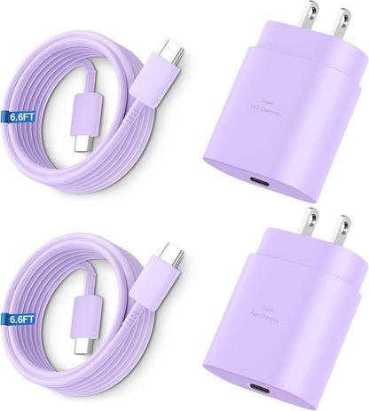 Super Fast Charger Type C, 25W USB C Wall Charger Fast Charging for Samsung Galaxy S26 Ultra/S26/S26+/S25 Ultra/S25/24 Ultra/S24/S23 Ultra/S22 Ultra with 10FT Long Android Type C Charger Cable 2Pack